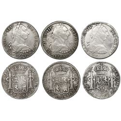 Lot of three Mexico City, Mexico, bust 8 reales, Charles III, 1781FF, 1784FM and 1786FM.