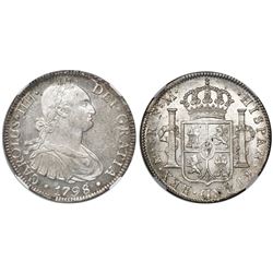 Mexico City, Mexico, bust 8 reales, Charles IV, 1798FM, encapsulated NGC MS 62, tied for finest know