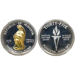 Minerva (struck by the Lechter Mint, California), 35 dollars (silver with gold), 1973, fantasy issue