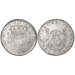 Lima, Peru, pillar 8 reales, Ferdinand VI, 1754JD.