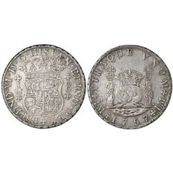 Lima, Peru, pillar 8 reales, Ferdinand VI, 1757/6JM, very rare overdate.