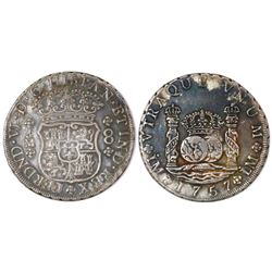 Lima, Peru, pillar 8 reales, Ferdinand VI, 1757JM.