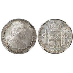 Lima, Peru, bust 8 reales, Charles IV, 1801IJ, encapsulated NGC MS 61.