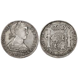 Lima, Peru, bust 8 reales, Ferdinand VII (large  imaginary  bust), 1808JP, rare key date.