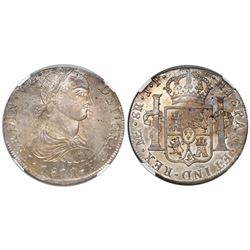 Lima, Peru, bust 8 reales, Ferdinand VII (small "imaginary" bust), 1811JP, short ribbons, encapsulat