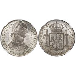 Lima, Peru, bust 8 reales, Ferdinand VII (small "imaginary" bust), 1811JP, encapsulated NGC MS 62.