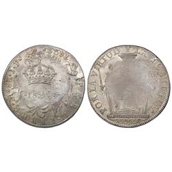 Lima, Peru, crowned-1824 royalist countermark on a Lima provisional 8R 1822JP ("Peru Libre"), rare,