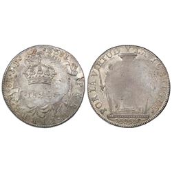 Lima, Peru, crowned-1824 royalist countermark on a Lima provisional 8R 1822JP ("Peru Libre"), rare, 