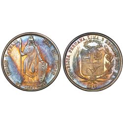 Lima, Peru, 50 centimos, 1858MB, standing Liberty, encapsulated NGC MS 63.