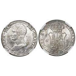 Madrid, Spain, 4 reales de vellon, Joseph Napoleon, 1811AI, encapsulated NGC MS 63.