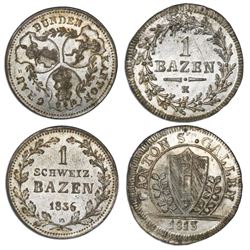 Lot of two coins: Switzerland, St. Gall, billon 1 batzen, 1813K; Graubunden, billon 1 batzen, 1836 H