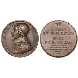 France, bronze medal, 1821, Cardinal Armand-Jean de Plessis, Duke of Richelieu (1585-1642), by Gatte