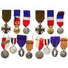 Image 1 : Lot of seven base-metal French medals (breast badges) with ribbons, 1901-1977.