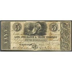 St. Augustine, Florida, Southern Life Insurance & Trust Company, 5 dollars, 1-11-1836.
