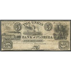 Tallahassee, Florida, Union Bank of Florida, 5 dollars, 30-1-1836.