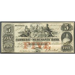 Lot of two Tenn. notes: Memphis, Farmers’ and Merchants’, $5, 1854; and Cleveland, Ocoee, $1, 1860.