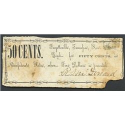 Fayetteville, Tennessee, R.A. McDonald, 50 cents, 5-11-1862, "50 CENTS" variety, rare.