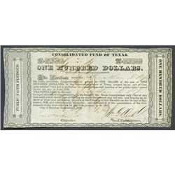 Houston, Texas, Consolidated Fund of Texas, 100 dollars, 1-9-1837, "Jund" error variety.
