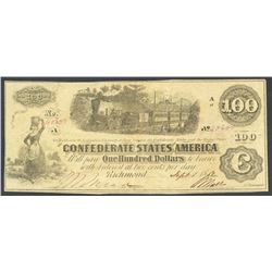 Richmond, CSA, 100 dollars, 1-9-1862, with issuance annotation.
