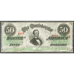 Richmond, CSA, 50 dollars, 6-4-1863, July, 1863 overprint.