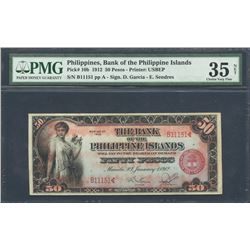 Manila, Philippines, Philippine Islands, 50 pesos, 1-1-1912, series 1912, certified PMG VF 35 Net.