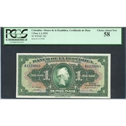 Bogota, Colombia, Banco de la Republica, 1 peso plata, 1-1-1932, certified PCGS About New 58.