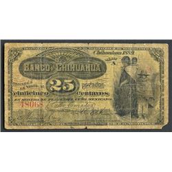 Chihuahua, Mexico, Banco de Chihuahua, 25 centavos, 1889, series A.