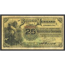 Chihuahua, Mexico, Banco Mexicano, 25 centavos, 1888, series A.