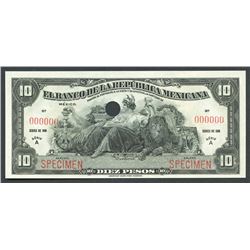 Mexico City, Distrito Federal, Banco de la Republica Mexicana, 10 pesos specimen, 1918, series A.