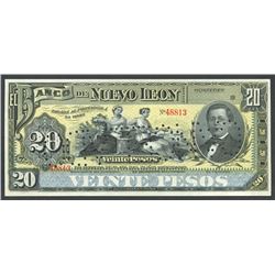 Monterey, Nuevo Leon, Mexico, Banco de Nuevo Leon, 20 pesos remainder, 19XX (1893-1913).