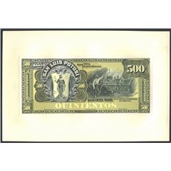 Lot of two San Luis Potosi, Mexico, Banco de San Luis Potosi, 500 pesos front and back proofs, no da