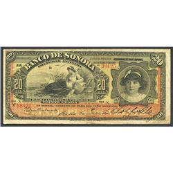 Sonora, Mexico, Banco de Sonora, 20 pesos, 1-12-1907, series N.