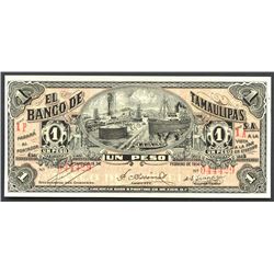 Tampico, Tamaulipas, Mexico, Banco de Tamaulipas, 1 peso, 15-2-1914, series 1P.