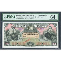 Lot of eight Mexican specimen notes of Merida, Banco Yucateco, 1,000 to 1 pesos specimens, ex-ABNCo.