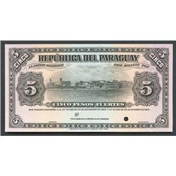 Asuncion, Paraguay, Banco de la Republica, 5 pesos fuertes front proof, 30-12-1920 and 25-10-1923.