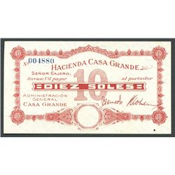 Lot of seven Peru, Hacienda Casa Grande: 10, 5, 1 soles, 50, 20, 10, 5 centavos, ND (ca. 1930s).