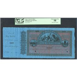 Bilbao, Spain, Banco de Bilbao, 4,000 reales specimen, 18XX, series A, certified PCGS Choice About N