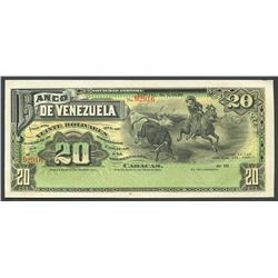 Caracas, Venezuela, Banco de Venezuela, 20 bolivares remainder, 19XX (1910).