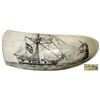 Image 1 : Whale-tooth scrimshaw of a pirate ship by Duke Long (1987), signed and dated.