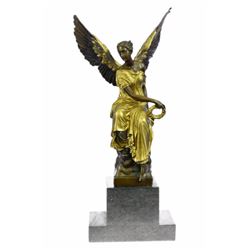 Beautiful Angel Sits On Celestial Throne Bronze Sculpture