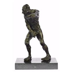 Devil Holding His Phallus Bronze Sculpture on Marble Base Figurine