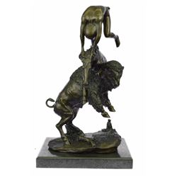 Buffalo Horse Bronze Sculpture Western American on marble base
