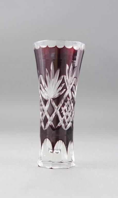 Bohemian Czech Cranberry Cut Glass Vase
