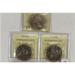 3-ICCS GRADED CANADA SILVER DOLLARS SEE DESCRIP.