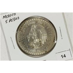 1948 MEXICO SILVER 5 PESOS .8680 OZ. ASW