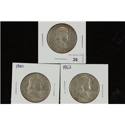1959-D,60 & 62 FRANKLIN HALF DOLLARS