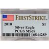 Image 3 : 2010 AMERICAN SILVER EAGLE PCGS MS69 1ST STRIKE