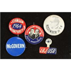 5 VINTAGE POLITICAL BUTTON PIN BACKS