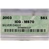Image 3 : 2003 AMERICAN SILVER EAGLE ICG MS70