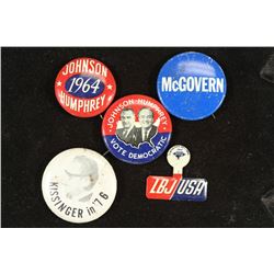 5 VINTAGE POLITICAL BUTTON / PIN BACKS